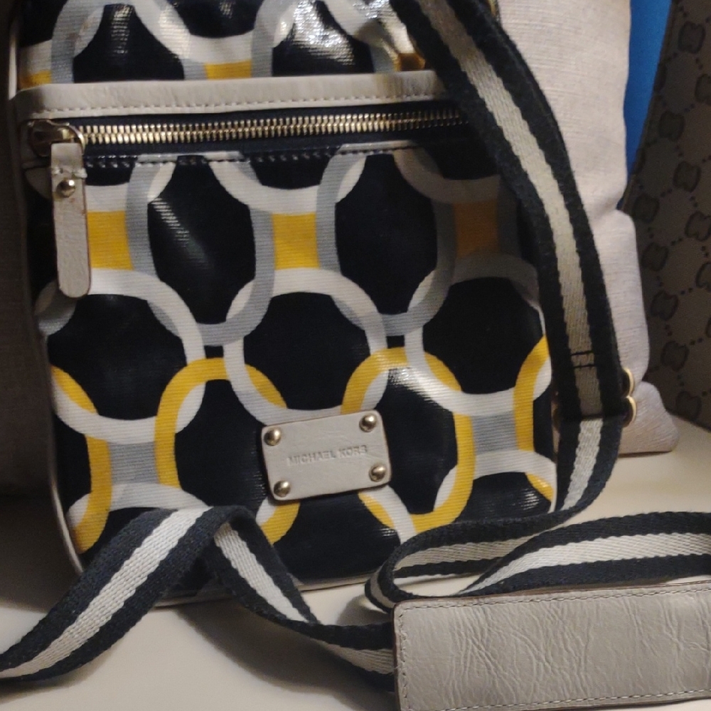 Michael Kors Navy and Yellow Patterned Crossbody Bag